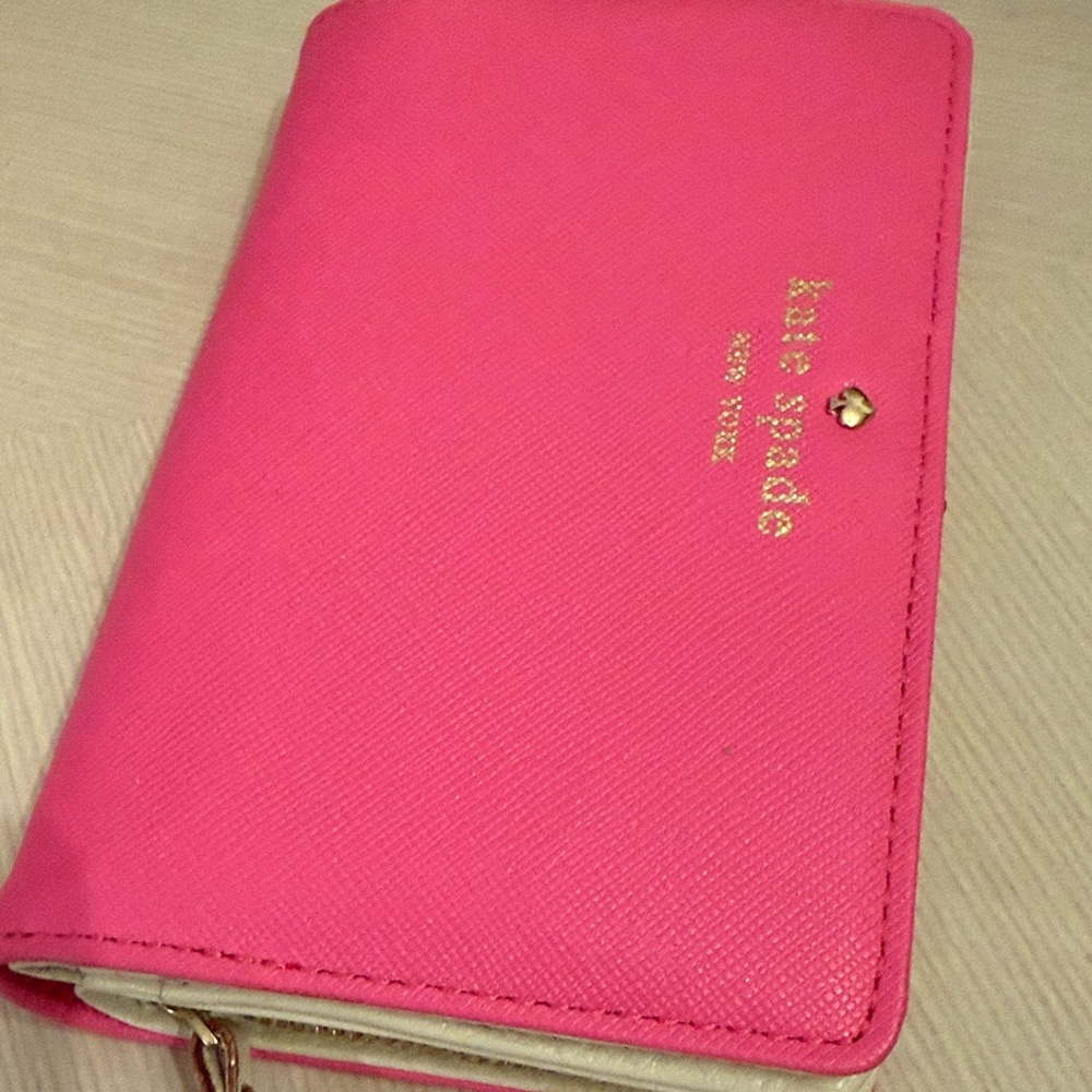 Kate Spade New York Bright Neon Pink Compact Saffiano Jules Wallet Zipper NWT - Picture 13 of 13